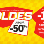 Bannière des soldes Conforama avec jusqu’à -50 % et offre Carte Confo+