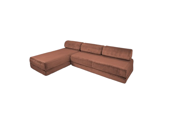 Canapé modulable en tissu marron avec plusieurs blocs repositionnables
