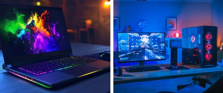 Image qui met en illustration le PC fixe gaming et le PC portable gaming