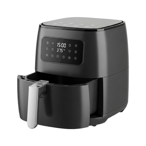 Air fryer noir avec écran digital et panier tiroir