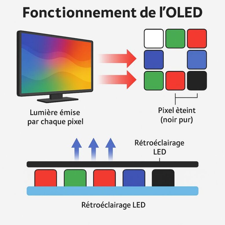 Schéma expliquant le fonctionnement d’une TV OLED.