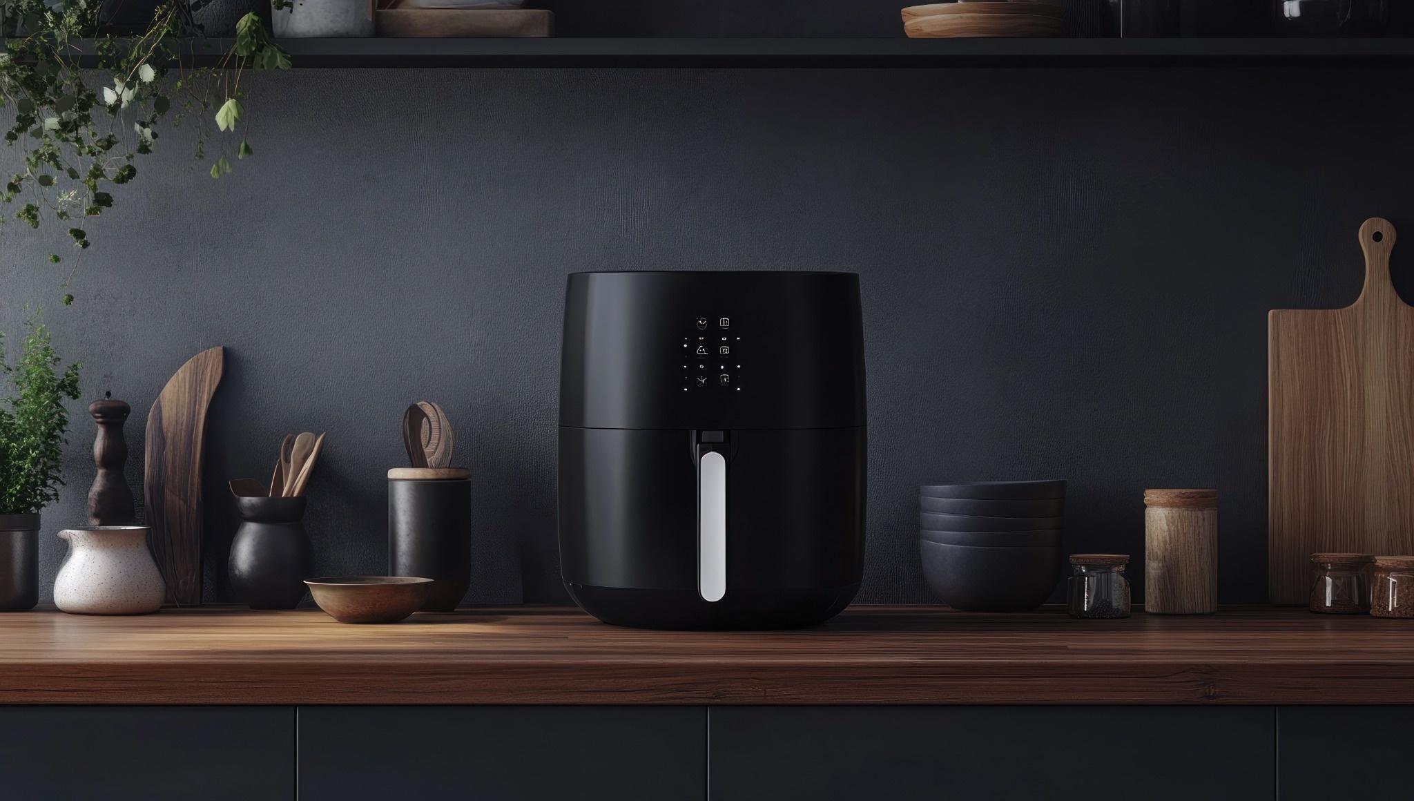 Air fryer posé sur un plan de travail dans une cuisine moderne